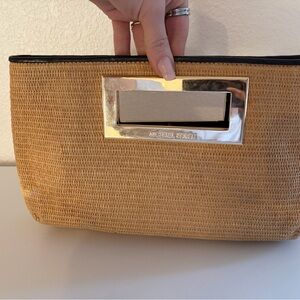 Michael Kors Straw Raffia Clutch Gold Frame Summer Beach Resort Bag